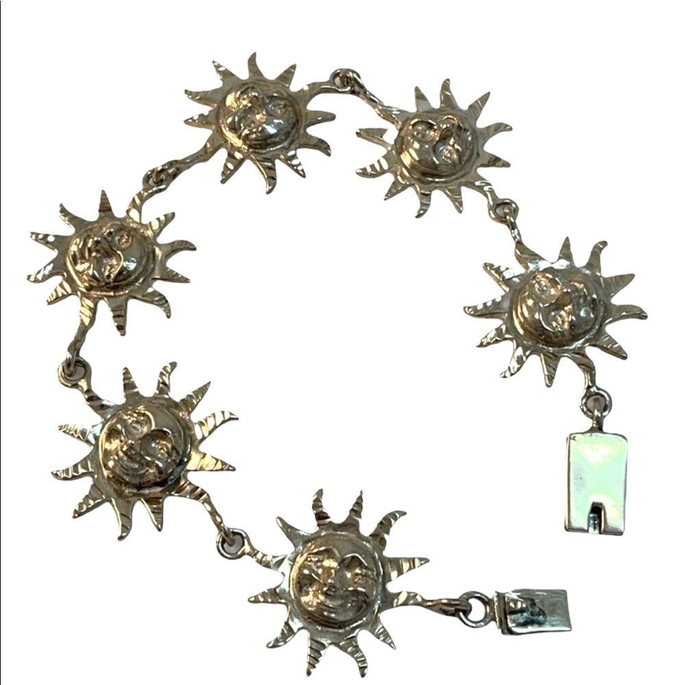 VTG sterling  925 Mexico Heavy Sun Zodiac chunky bracelet